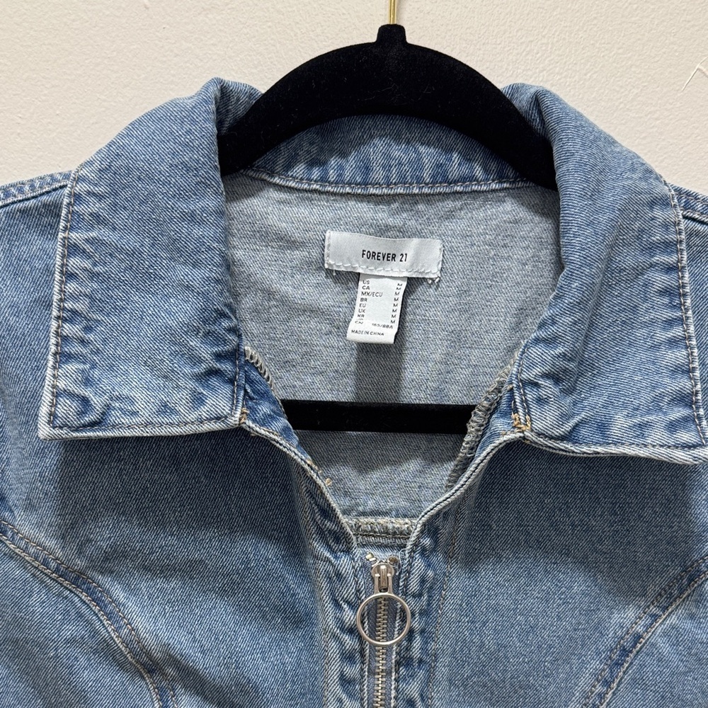 Forever 21 Y2K Light Blue Zip-Up Denim Dress Size M - Picture 3 of 5